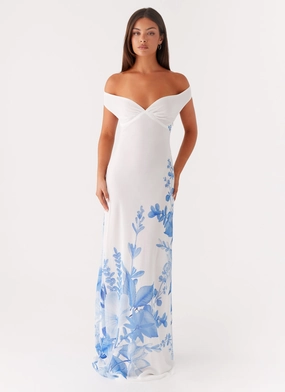 Picture Perfect Flattering Waist Fit Krissa Maxi Dress - Blue Floral