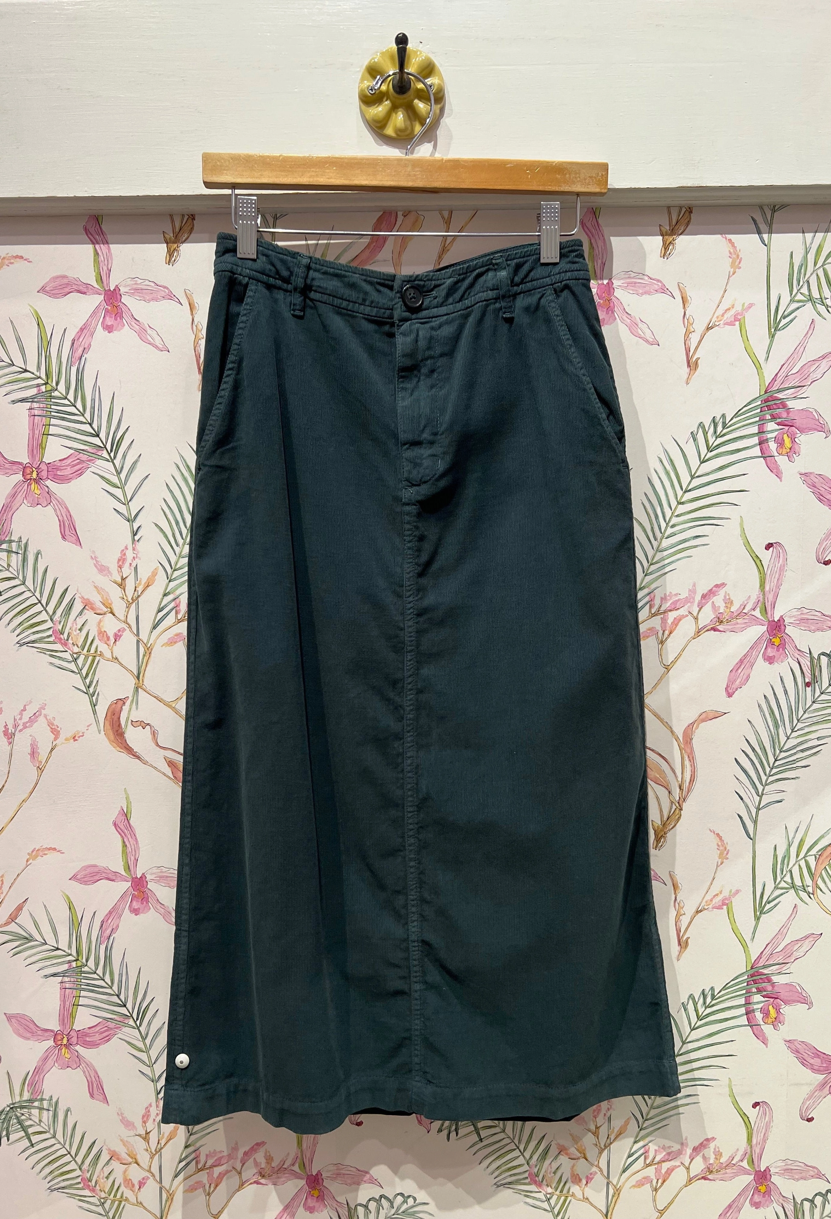 Fia Corduroy Midi Skirt in Mallard Biodegradable Fabric Comfy Look