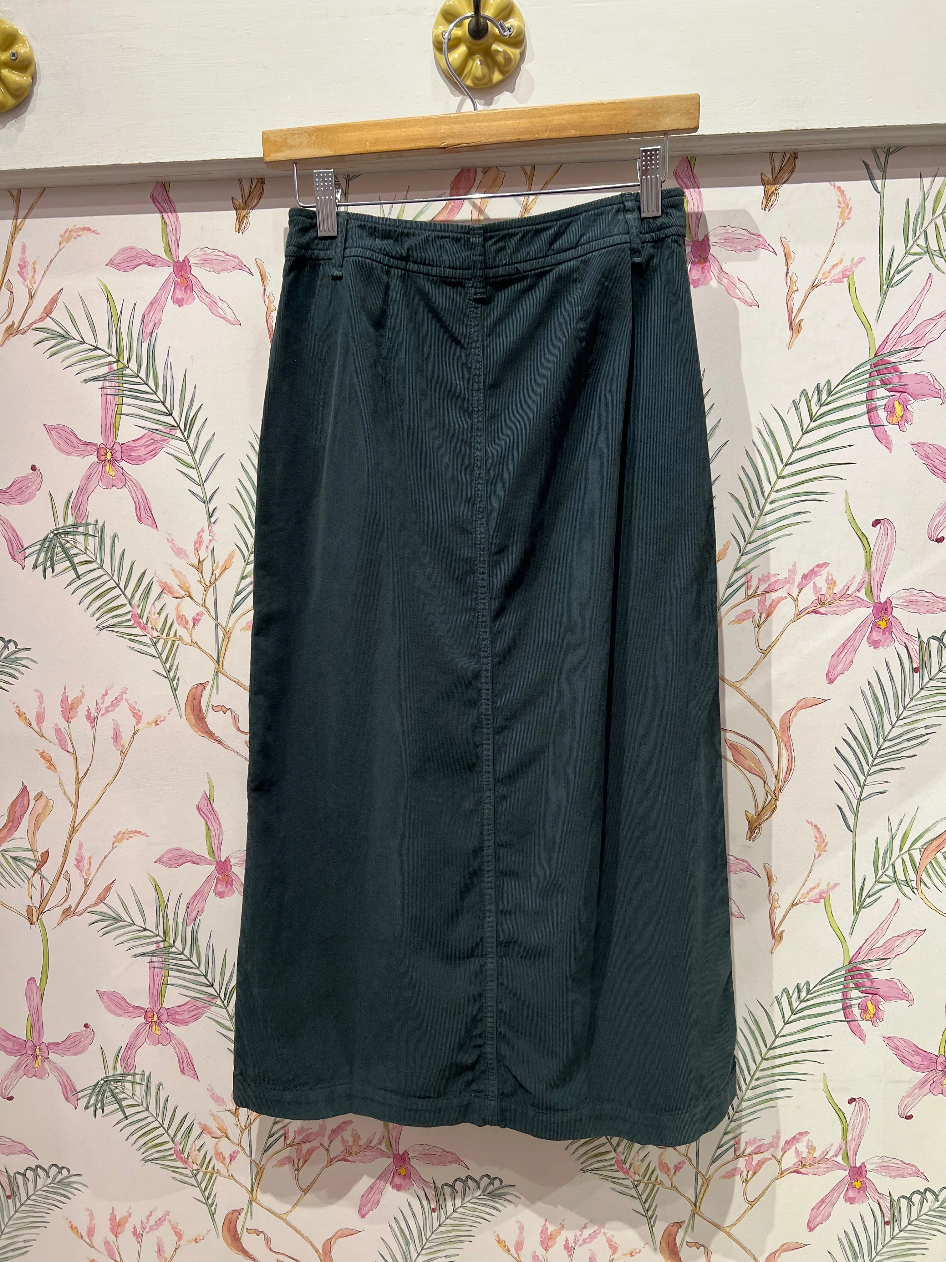 Flared hem Matte Finish Fia Corduroy Midi Skirt in Mallard
