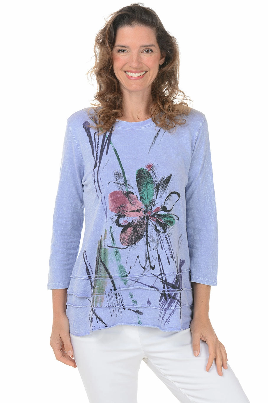 Flexible Knit Blend Field Notes Mineral Wash Ruffle Knit Top
