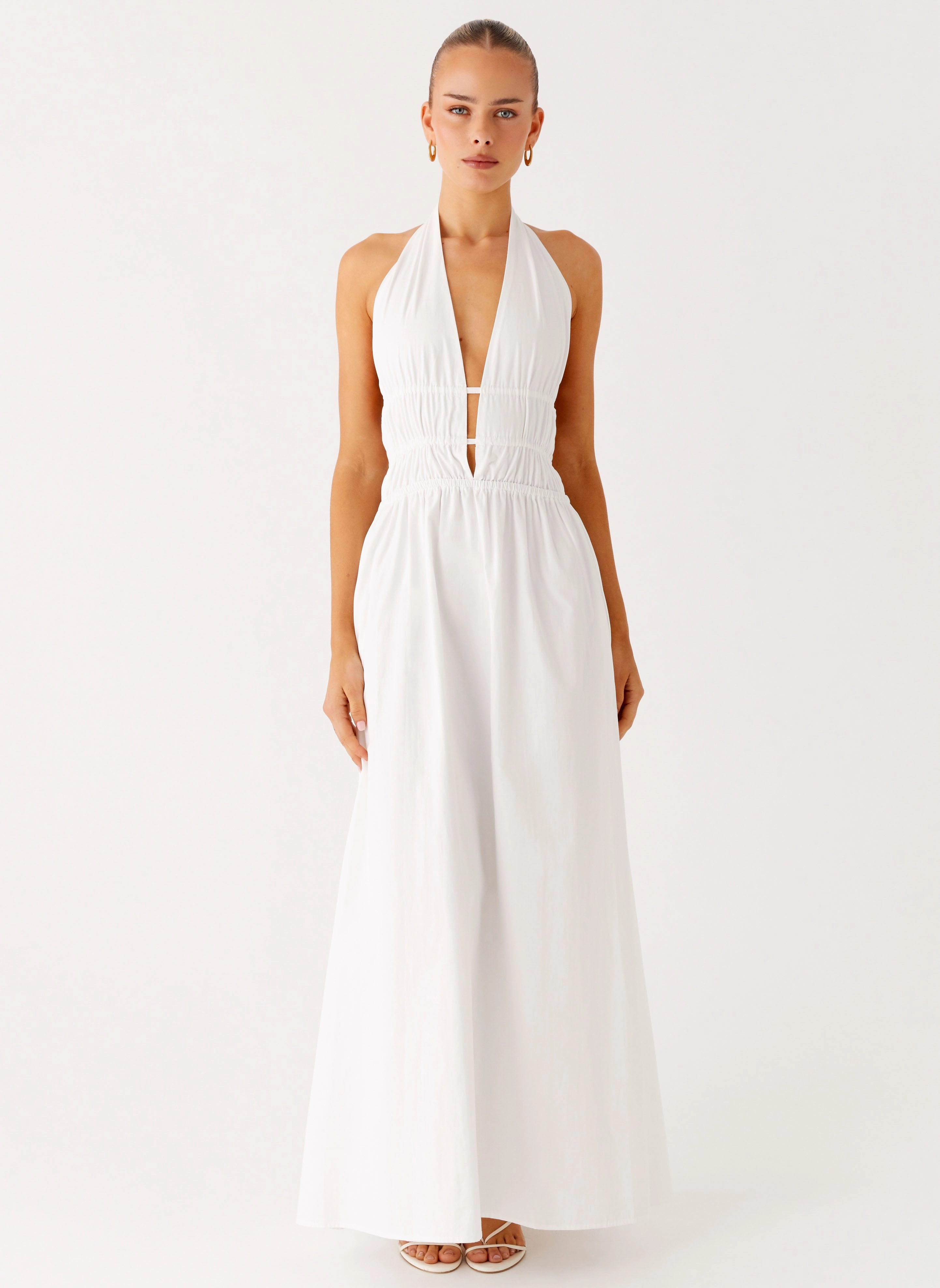 Olive Fresh Figaro Halter Maxi Dress - White