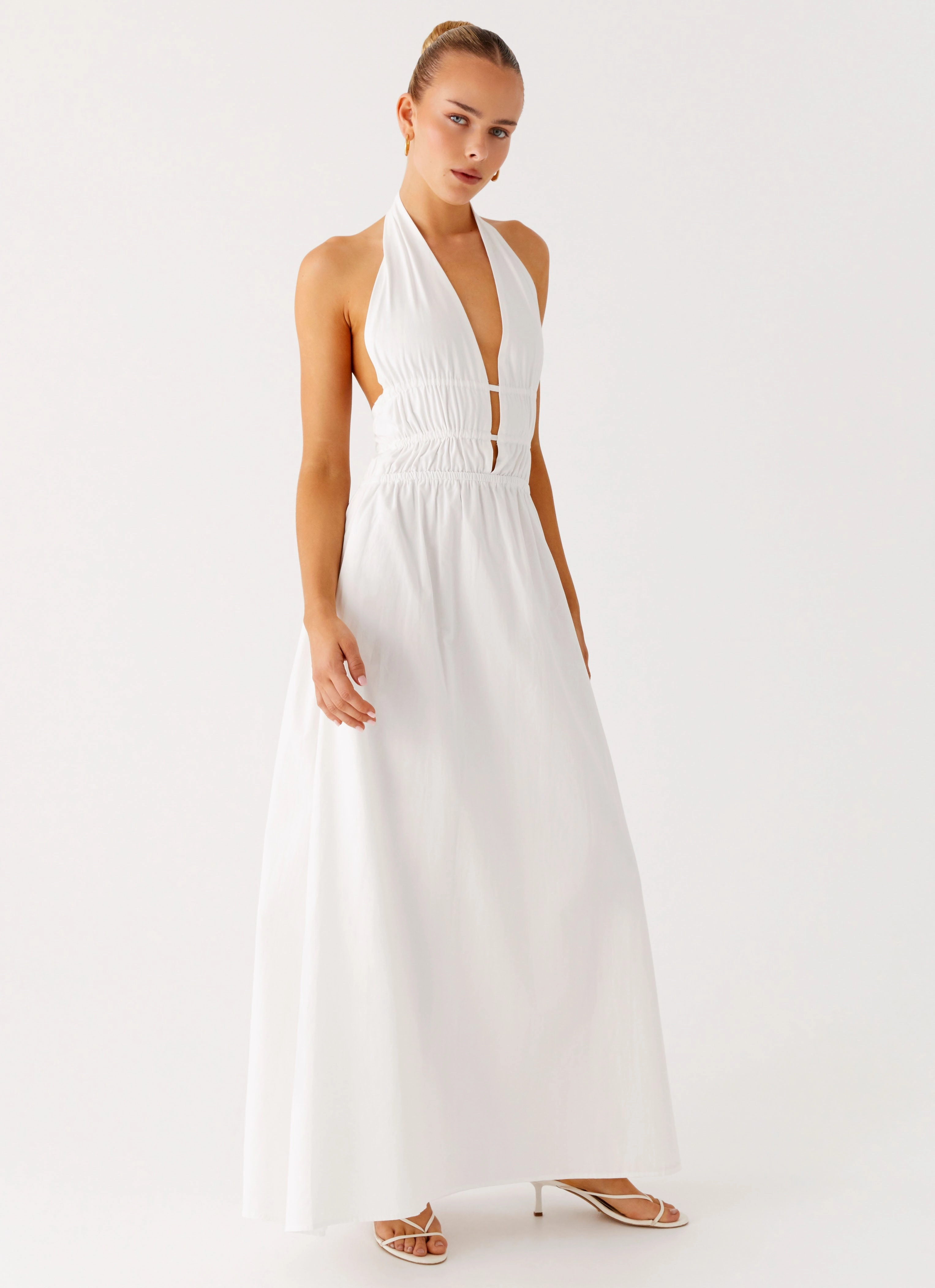 Figaro Halter Maxi Dress - White Silk Flow Chic Layering