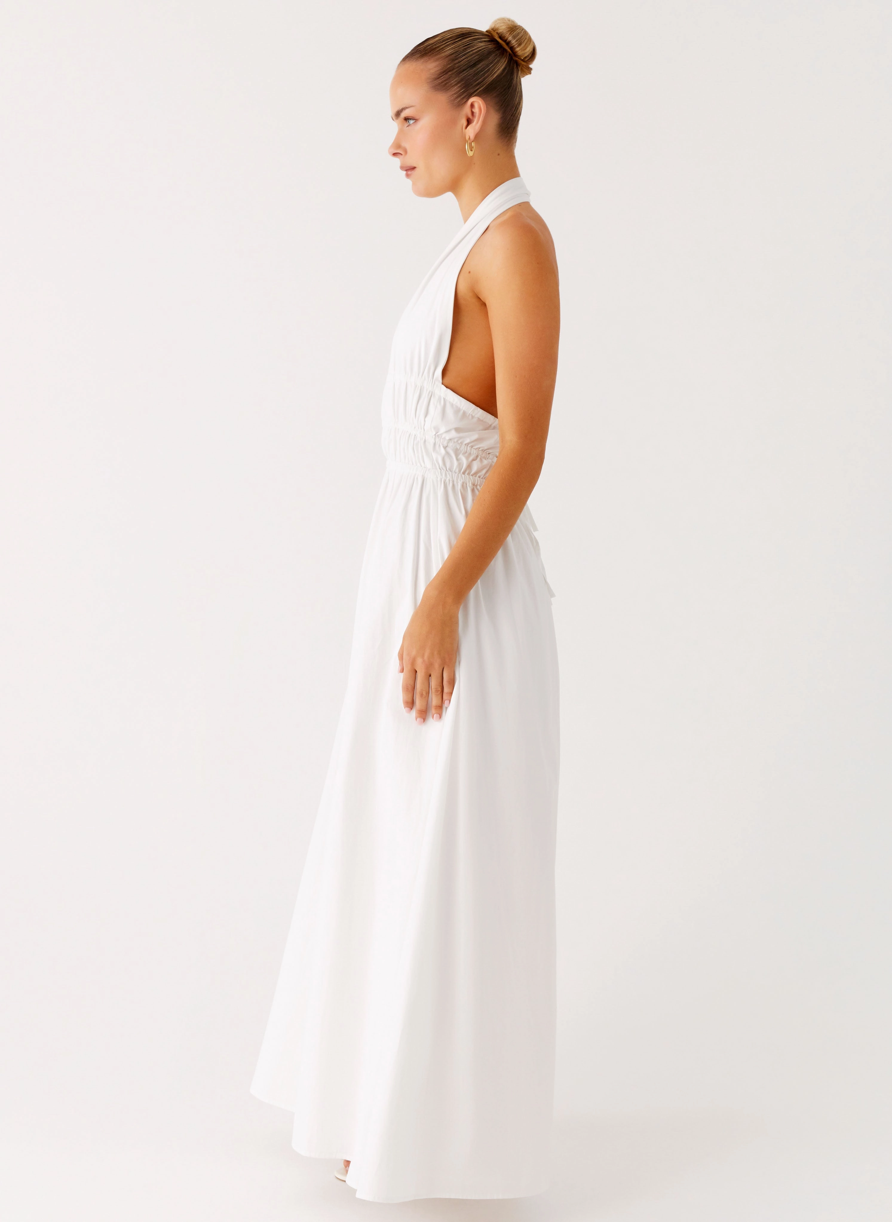 Cozy Flex Jewel Accent Figaro Halter Maxi Dress - White