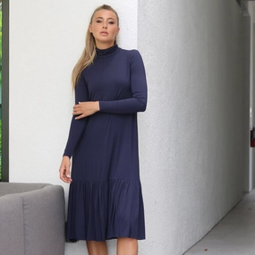 Lightweight Wear Petite-Size Turtleneck Dress | Navy [Final Sale]