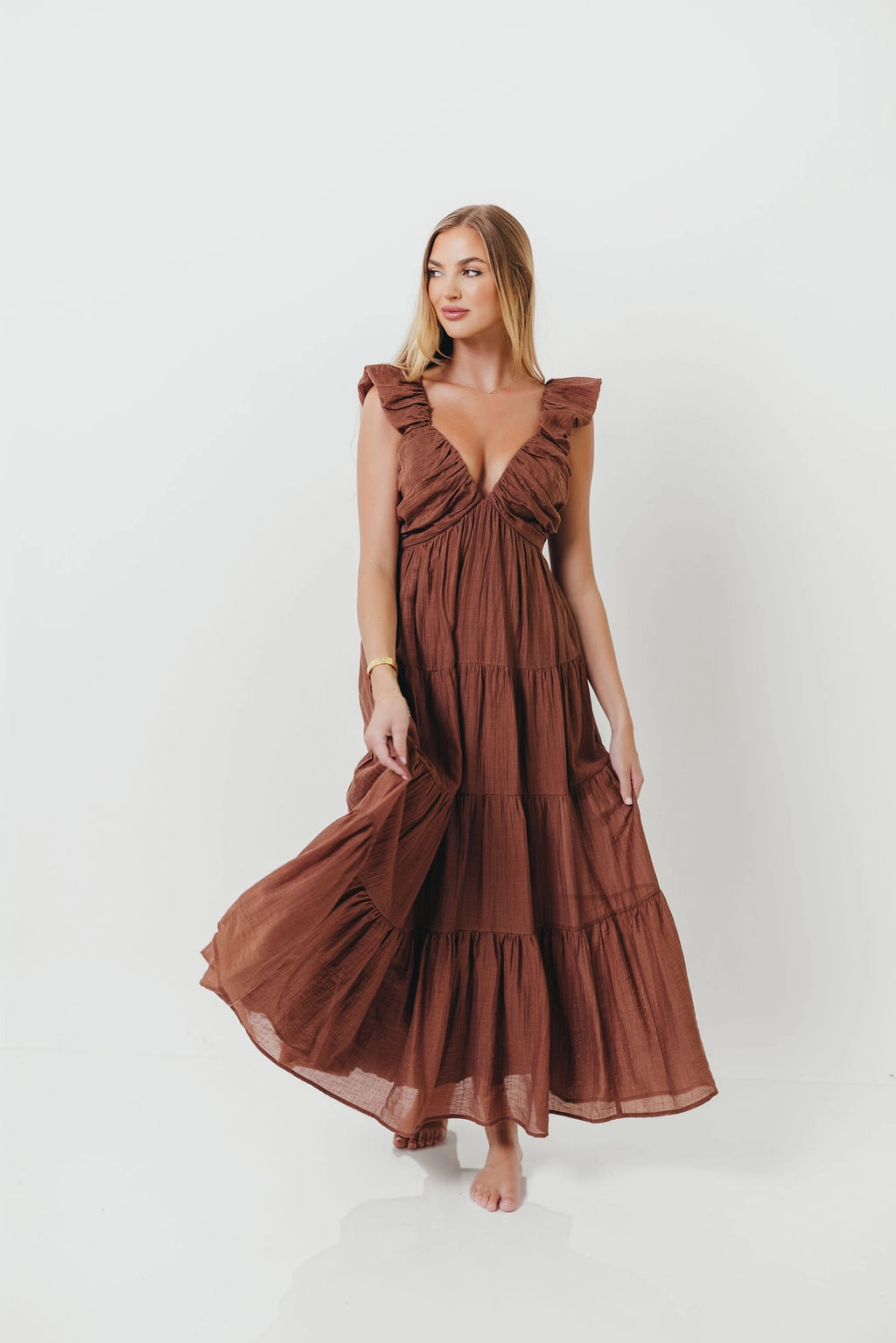 Adjustable Straps Clean Base Katy Pleated Bodice Maxi Dress in Hazelnut - Bump Friendly