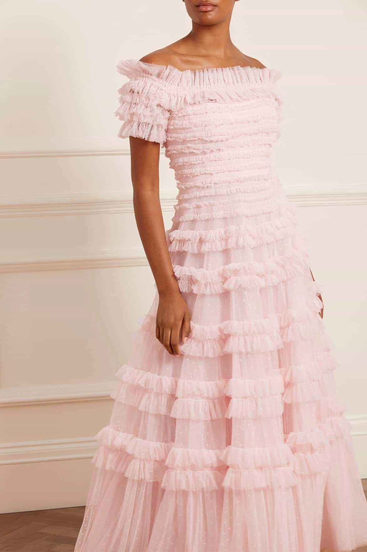 Lisette Ruffle Off Shoulder Gown Modern Comfort