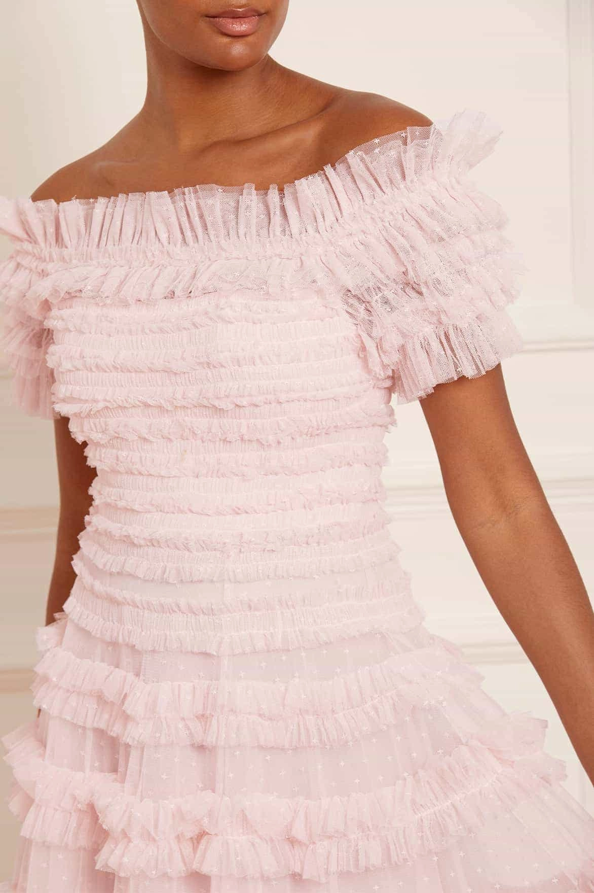 Lisette Ruffle Off Shoulder Gown Vintage feel
