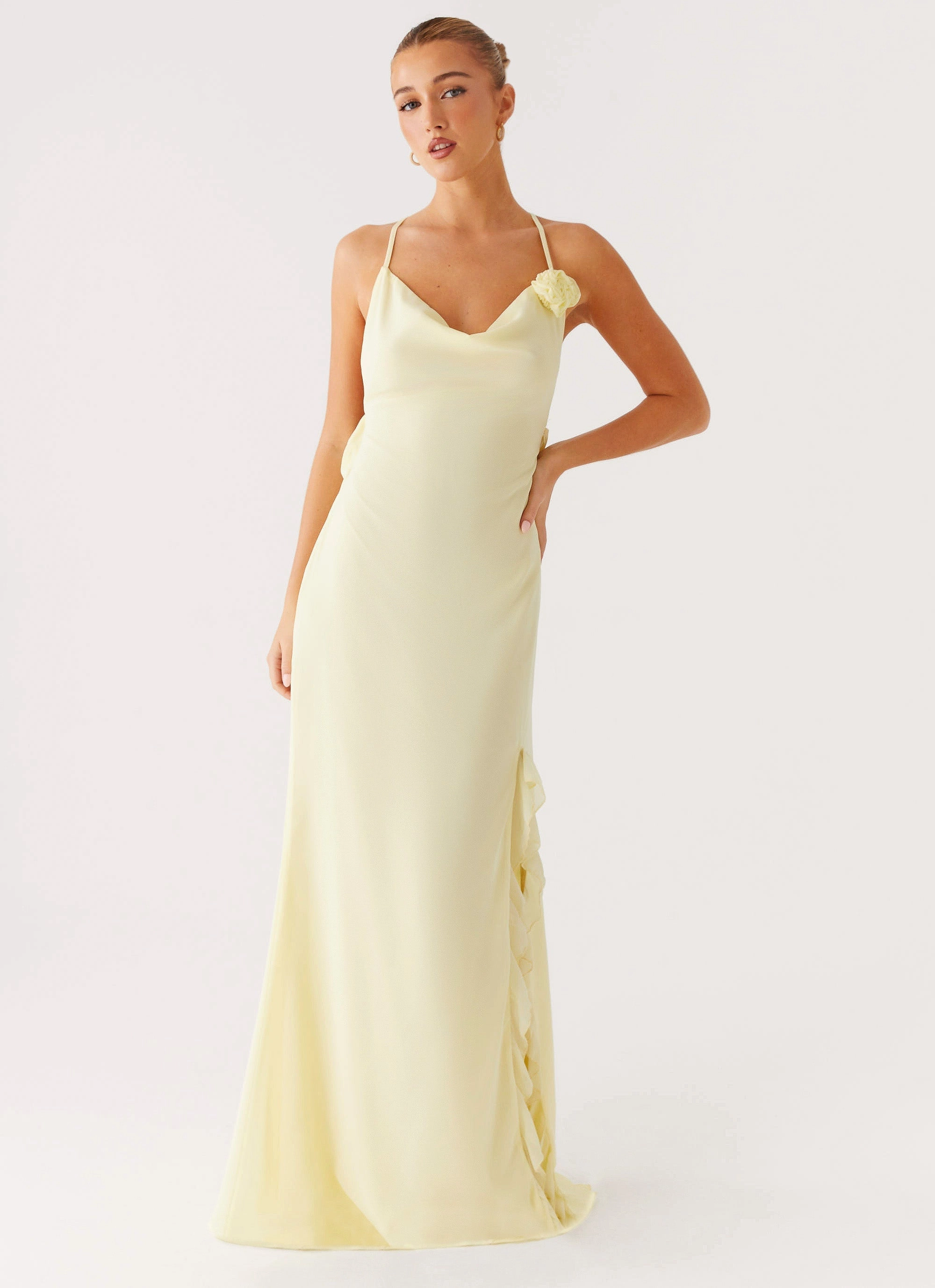 Invisible-Zip Tailored-fit First Class Maxi Dress - Yellow