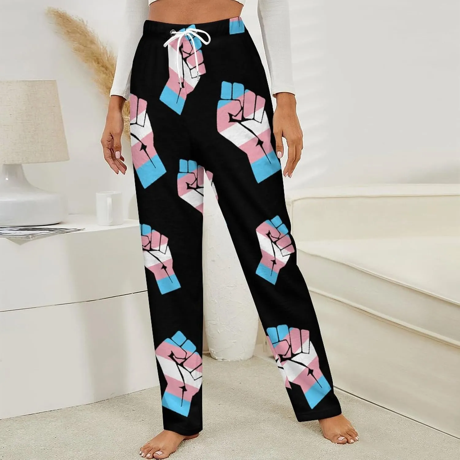 Fist Transgender Flag Women's Flannel Pajama Pants Fleece Lounge Sleep Bottoms PJ