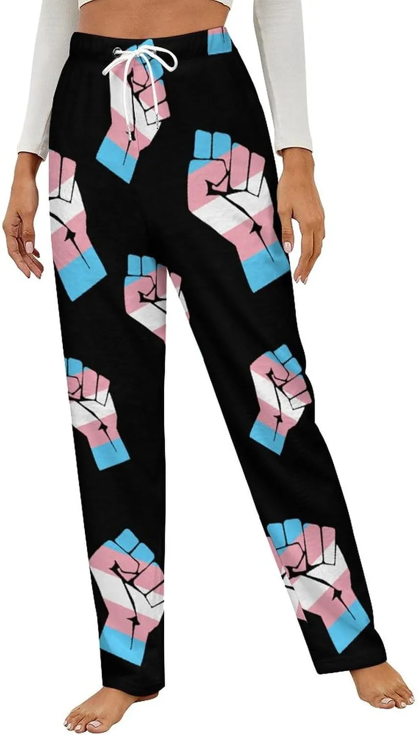 Fist Transgender Flag Women's Flannel Pajama Pants Fleece Lounge Sleep Bottoms PJ