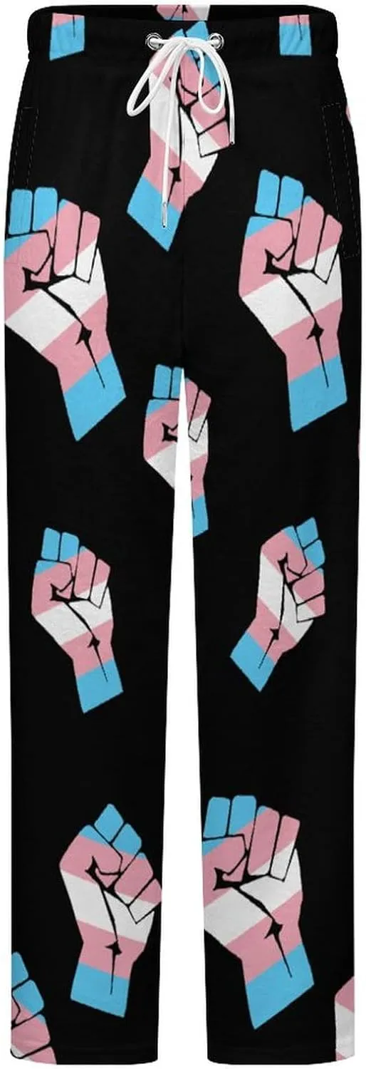 Fist Transgender Flag Women's Flannel Pajama Pants Fleece Lounge Sleep Bottoms PJ