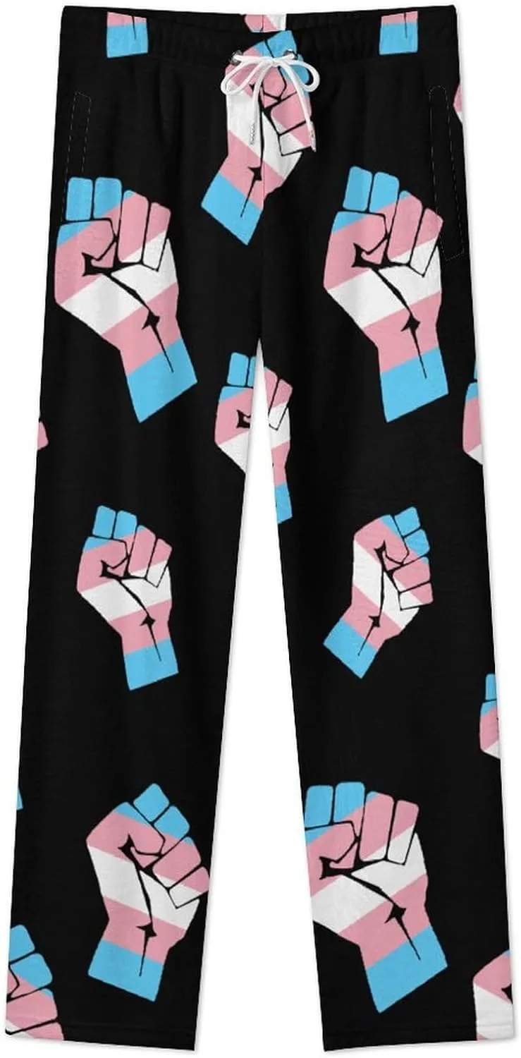 Fist Transgender Flag Women's Flannel Pajama Pants Fleece Lounge Sleep Bottoms PJ