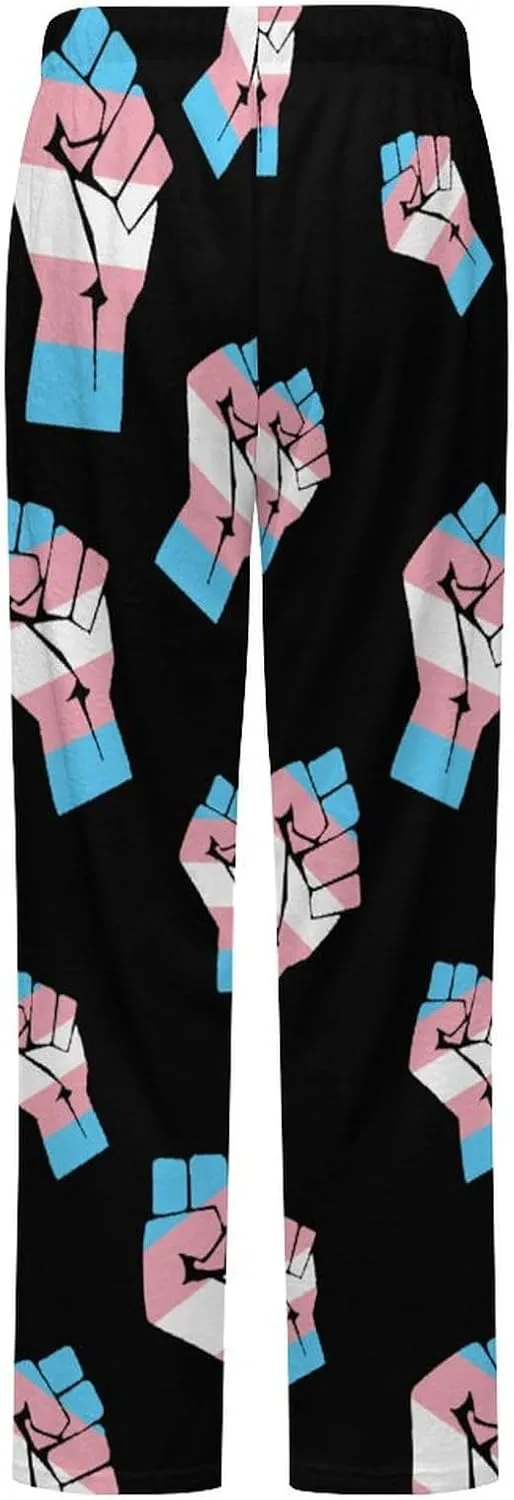 Fist Transgender Flag Women's Flannel Pajama Pants Fleece Lounge Sleep Bottoms PJ