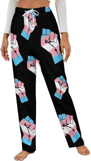 Fist Transgender Flag Women's Flannel Pajama Pants Fleece Lounge Sleep Bottoms PJ