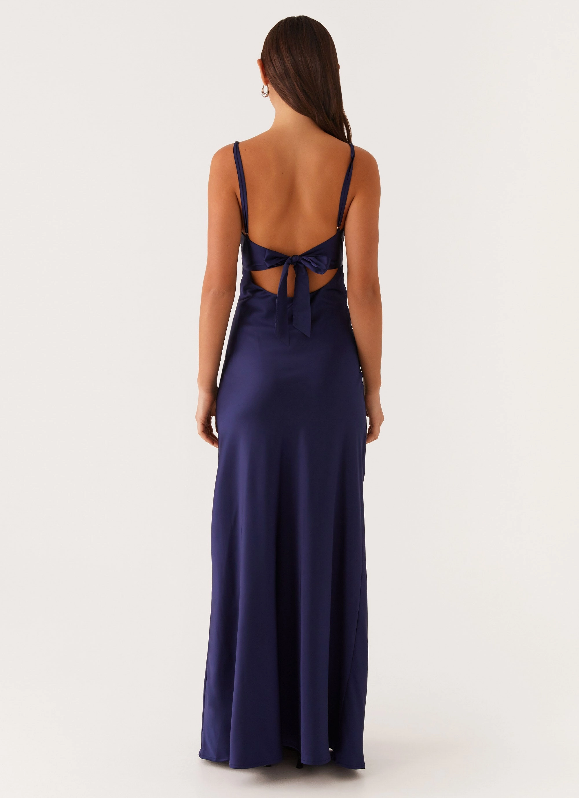 Flora Satin Maxi Dress - Navy Work Fitwear Layered Volume