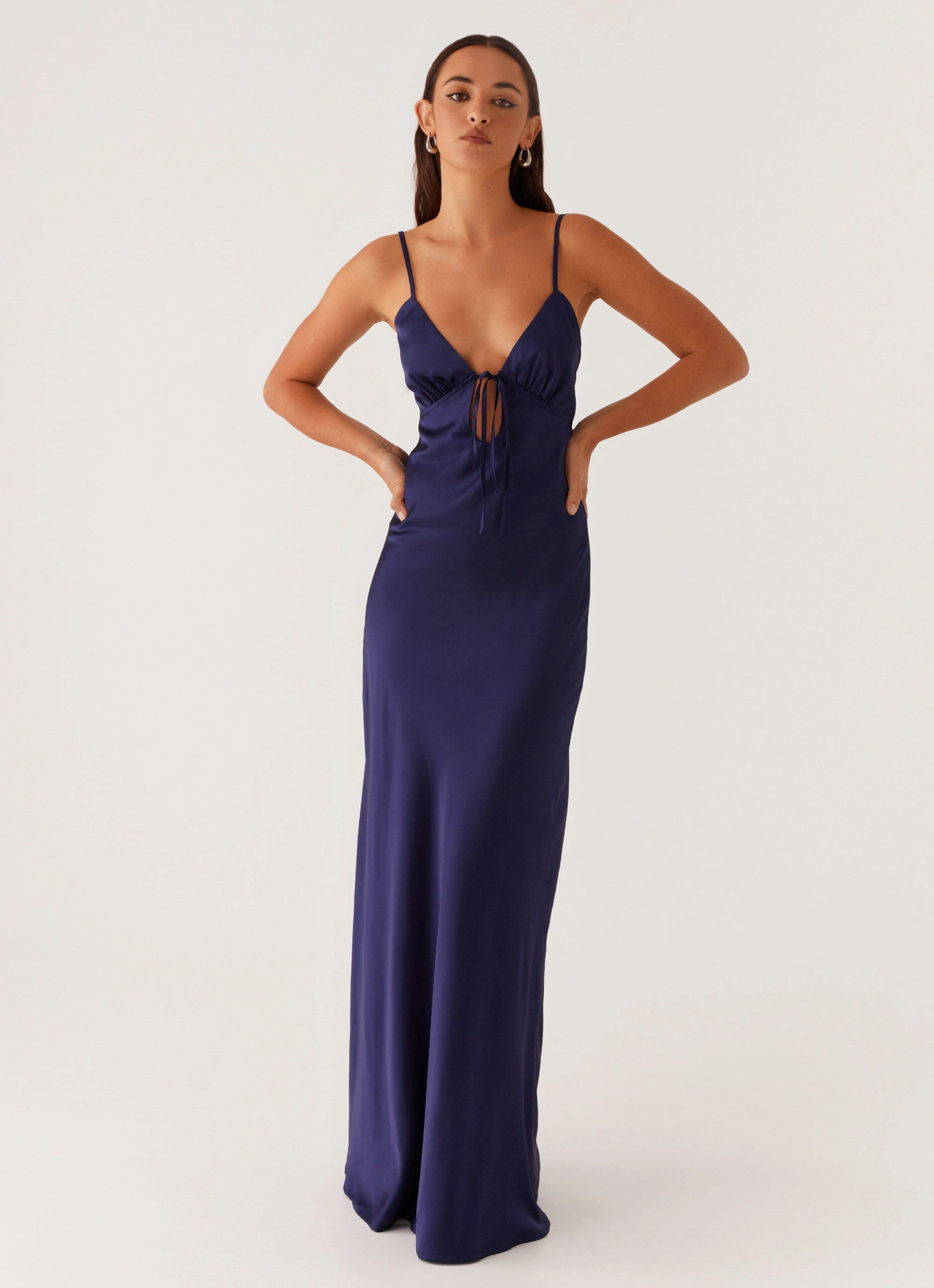 Summer Soft All Day Ready Flora Satin Maxi Dress - Navy