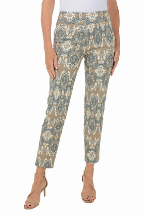 Damask Mosaic Pull-On Ankle Pant LowProfileWaistband Breathable Waist