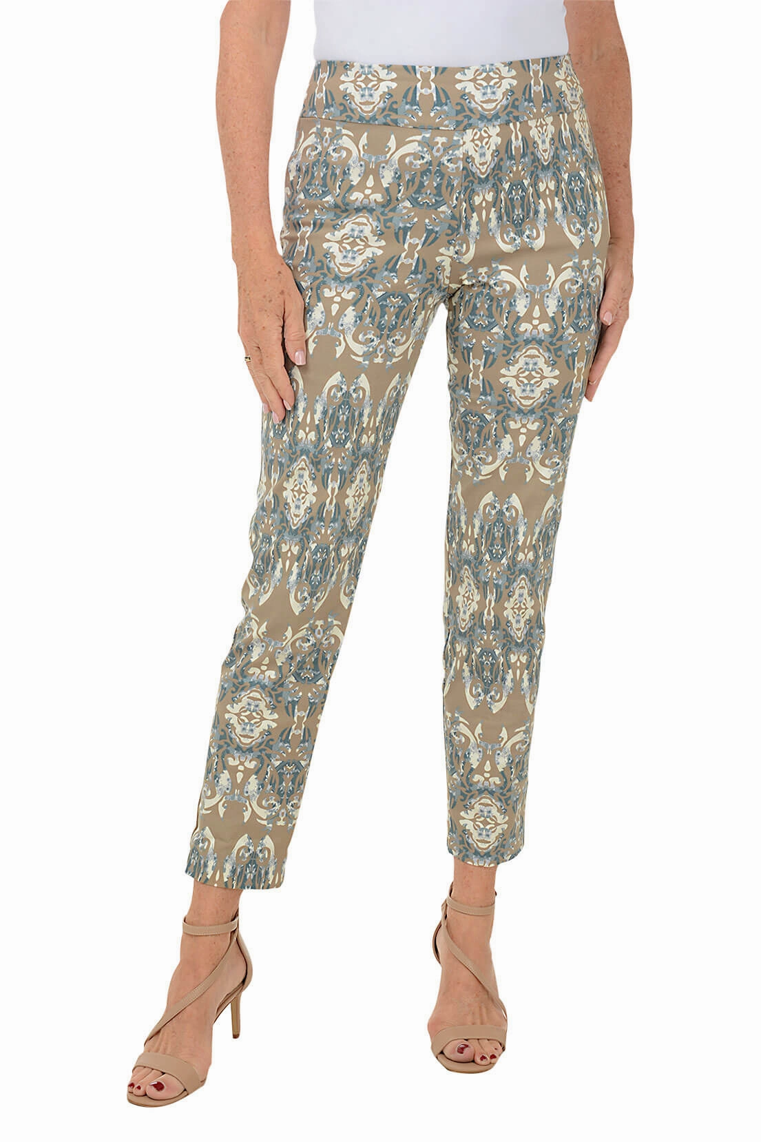 Damask Mosaic Pull-On Ankle Pant All weather Versatile Waist