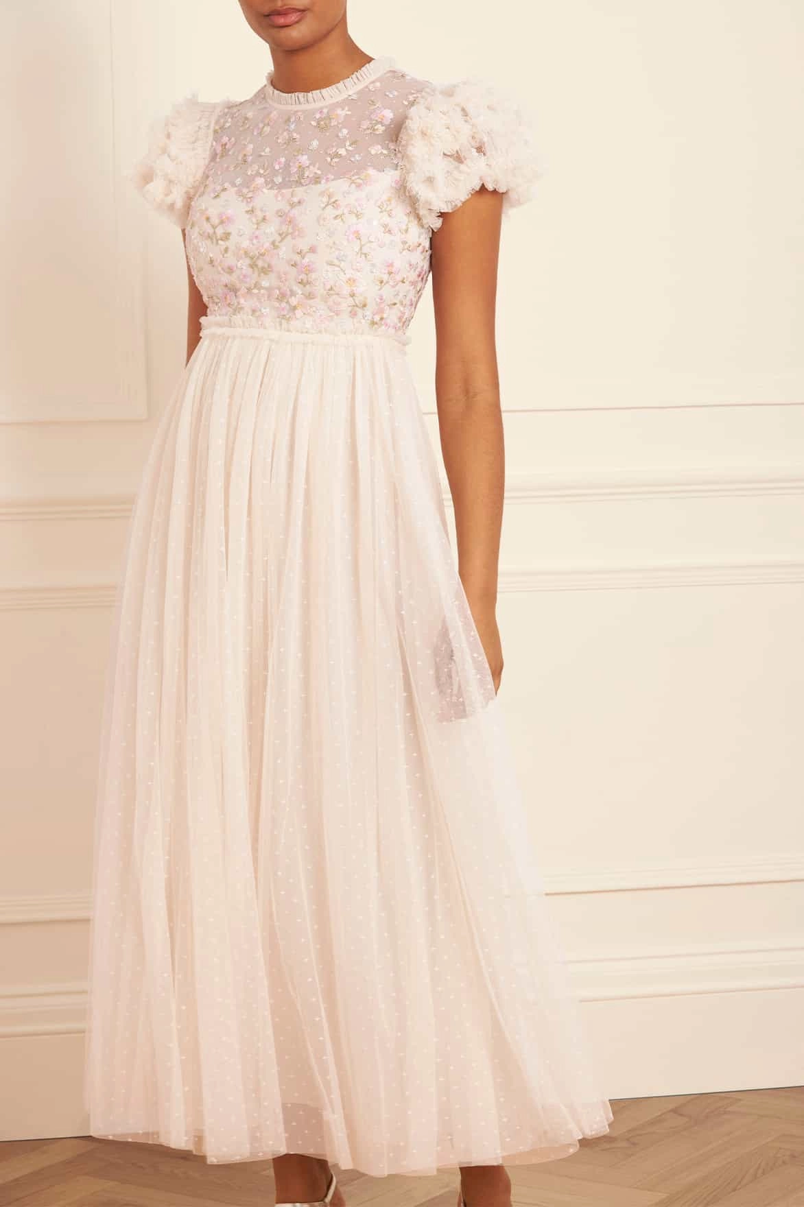 Dahlia Ditsy Bodice Round Neck Ankle Gown Sleek Flow