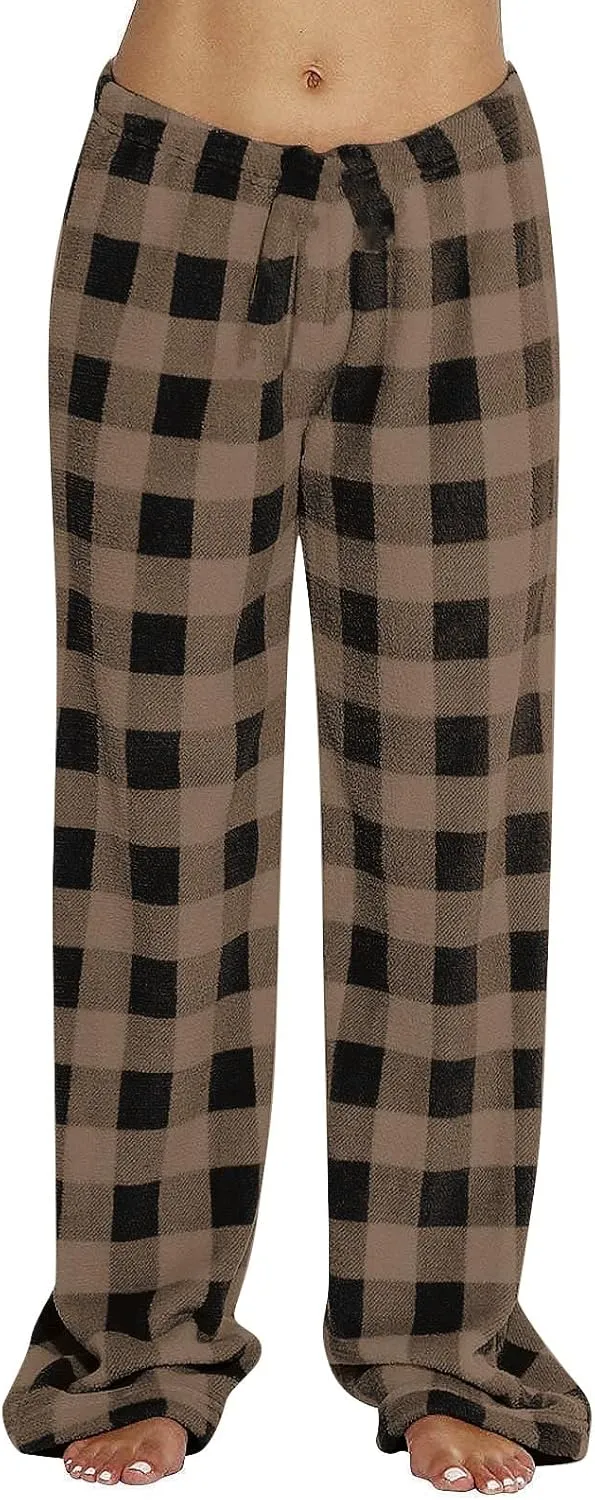 Flannel Buffalo Plaid Pajama Pants Women Comfy Warm Plaid Pj Pants Fuzzy Wide Leg Lounge Pants Pajamas Bottoms