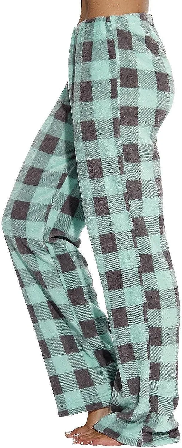 Flannel Buffalo Plaid Pajama Pants Women Comfy Warm Plaid Pj Pants Fuzzy Wide Leg Lounge Pants Pajamas Bottoms