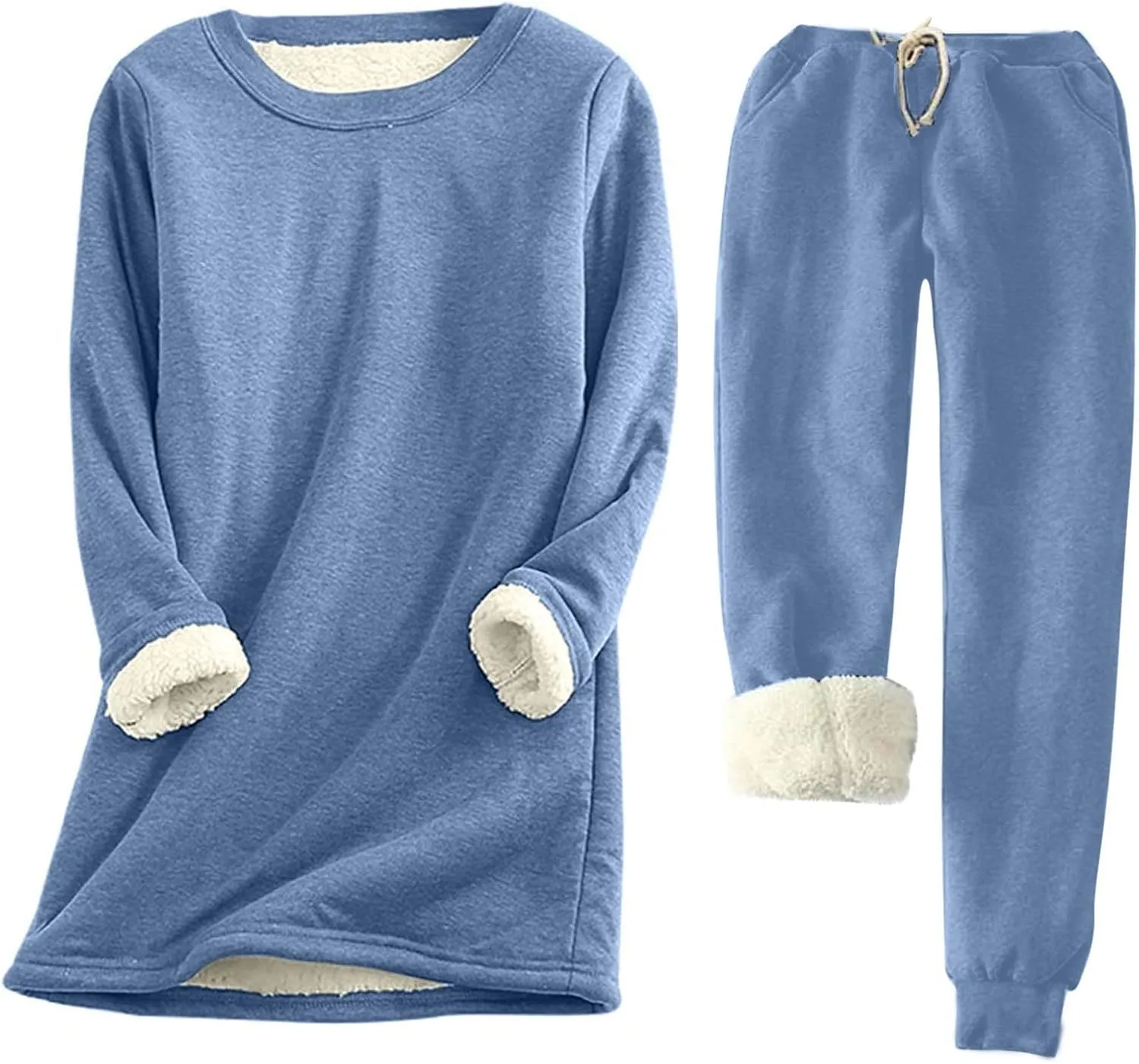 Flannel Pajamas Set for Women Soft Comfy Fleece Pjs Pullover Pants Loose Plush Sleepwear Fuzzy Loungewear for Winter