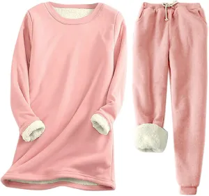 Flannel Pajamas Set for Women Soft Comfy Fleece Pjs Pullover Pants Loose Plush Sleepwear Fuzzy Loungewear for Winter