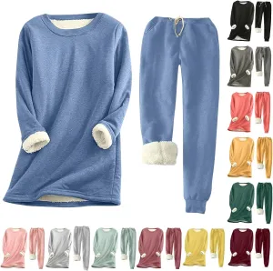 Flannel Pajamas Set for Women Soft Comfy Fleece Pjs Pullover Pants Loose Plush Sleepwear Fuzzy Loungewear for Winter