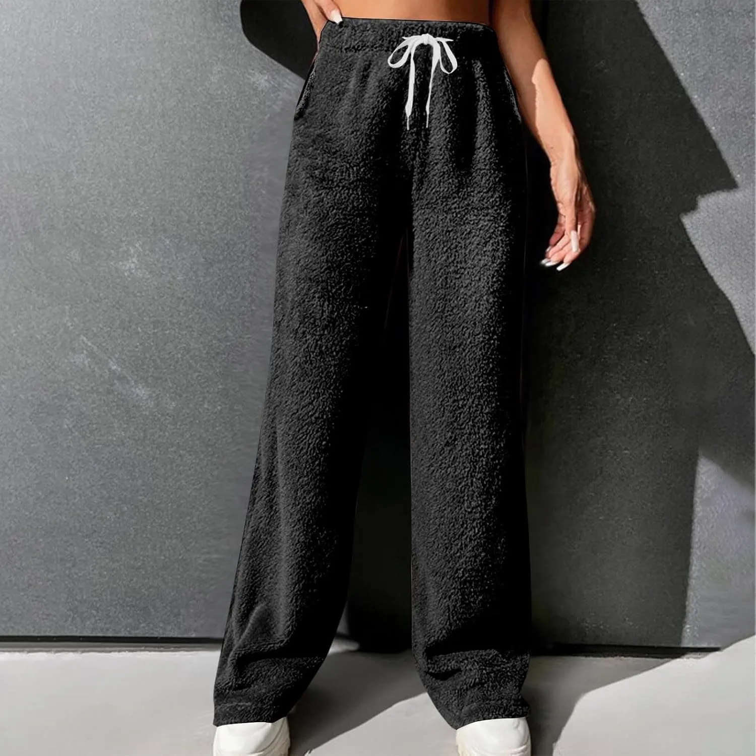 Flannel Pajamas Women Double-Sided Fleece Solid Color Plaid Pajama Pants Fuzzy Pajamas For Women Y2K Pants