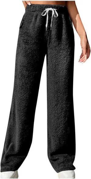 Flannel Pajamas Women Double-Sided Fleece Solid Color Plaid Pajama Pants Fuzzy Pajamas For Women Y2K Pants