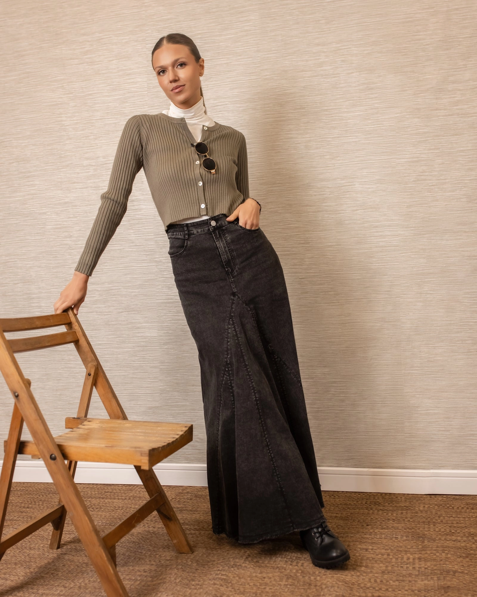Flared Denim Skirt| Black Tie Dye Style