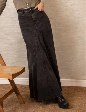 Seasonal Must Have Occasion Dressing Flared Denim Skirt| Black