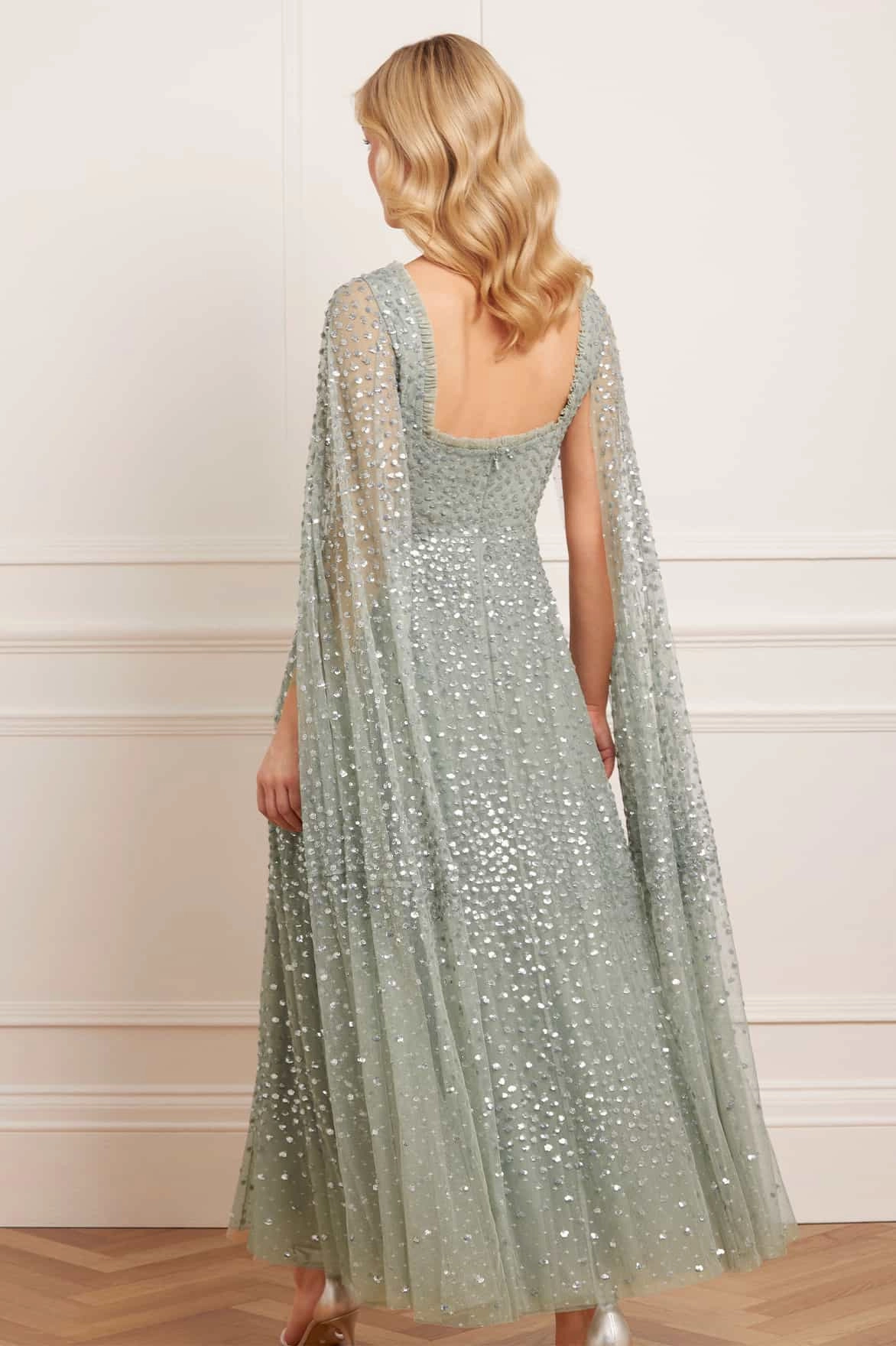 Scatter Dot Cape Sleeve Ankle Gown Stylish Appearance Smart Style
