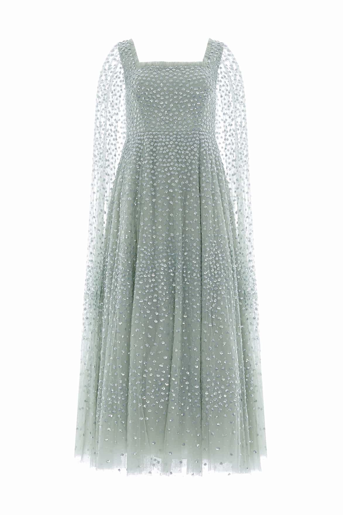 Chic and Cozy Wear Simple Touch Scatter Dot Cape Sleeve Ankle Gown