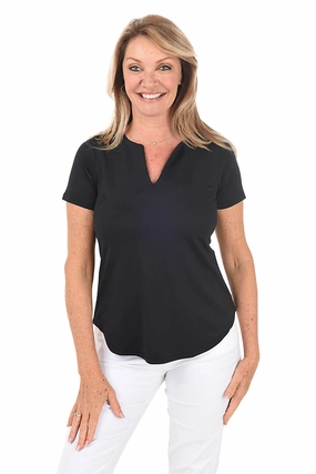 ConvertibleSleeves Solid UPF50  Split V-Neck Tee