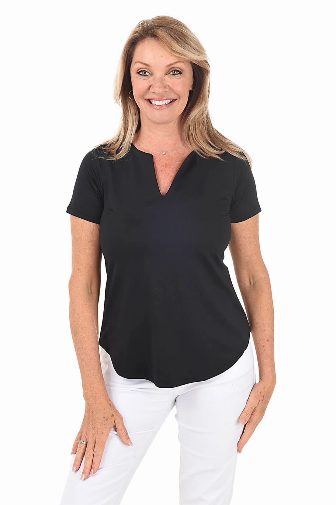 Solid UPF50  Split V-Neck Tee Fashionable Tank