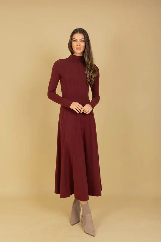 Mock Neck Dress in Burnt Red DroppedShoulder