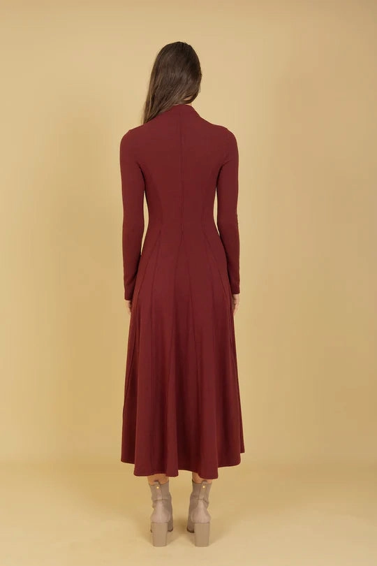 Brushed Inner Layer Mock Neck Dress in Burnt Red