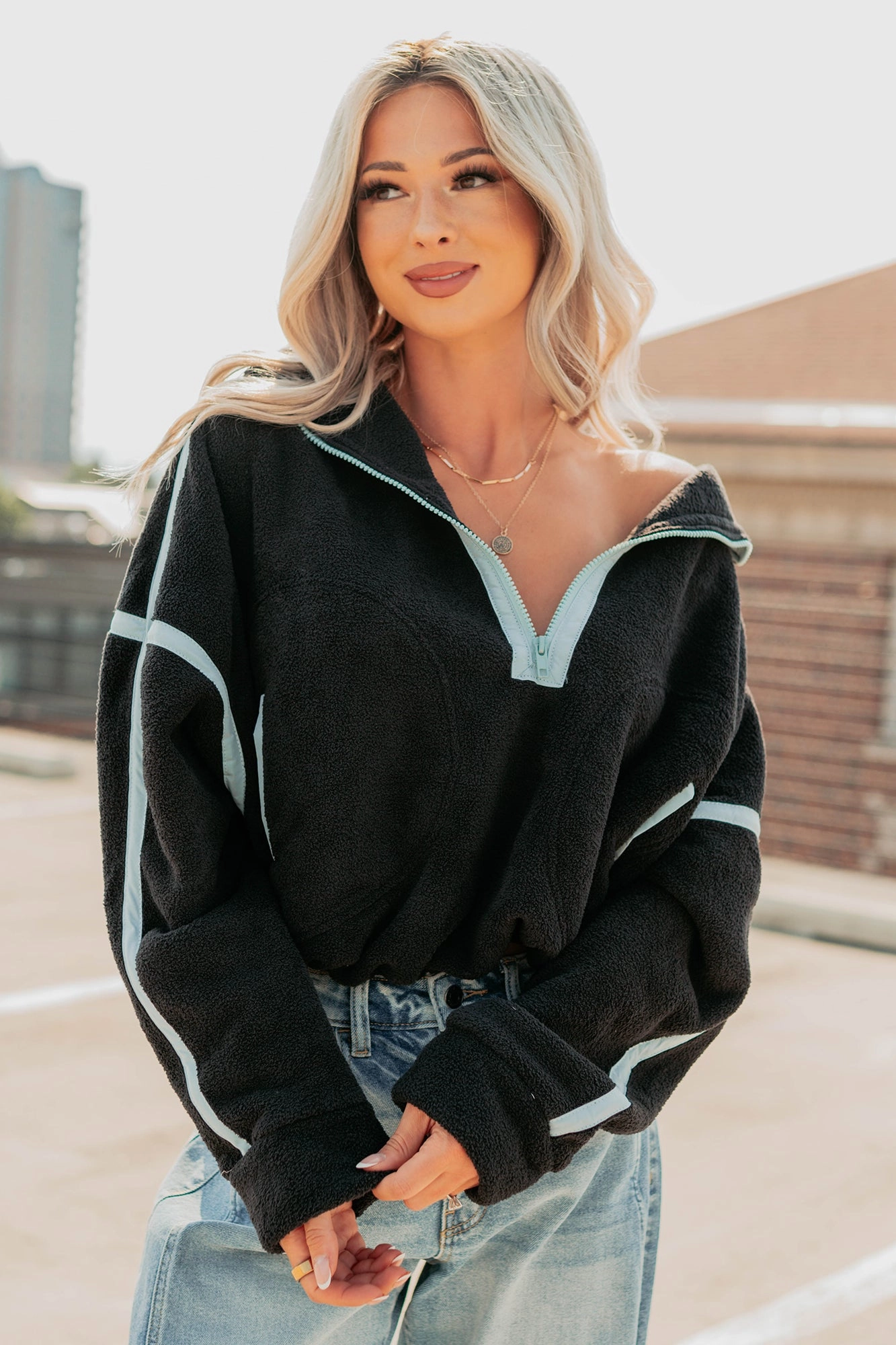 Simple Comfort Half-Zip Fleece Pullover (Black) AntiPill Texture