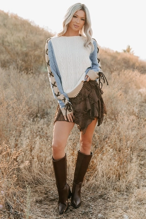 TumbleDryFriendlyMaterial SlimFit Full-Time Fun Colorblock Cable Knit Sweater (Ivory)