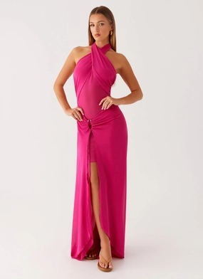 Ericka Maxi Dress - Hot Pink Flow Line Villa Light