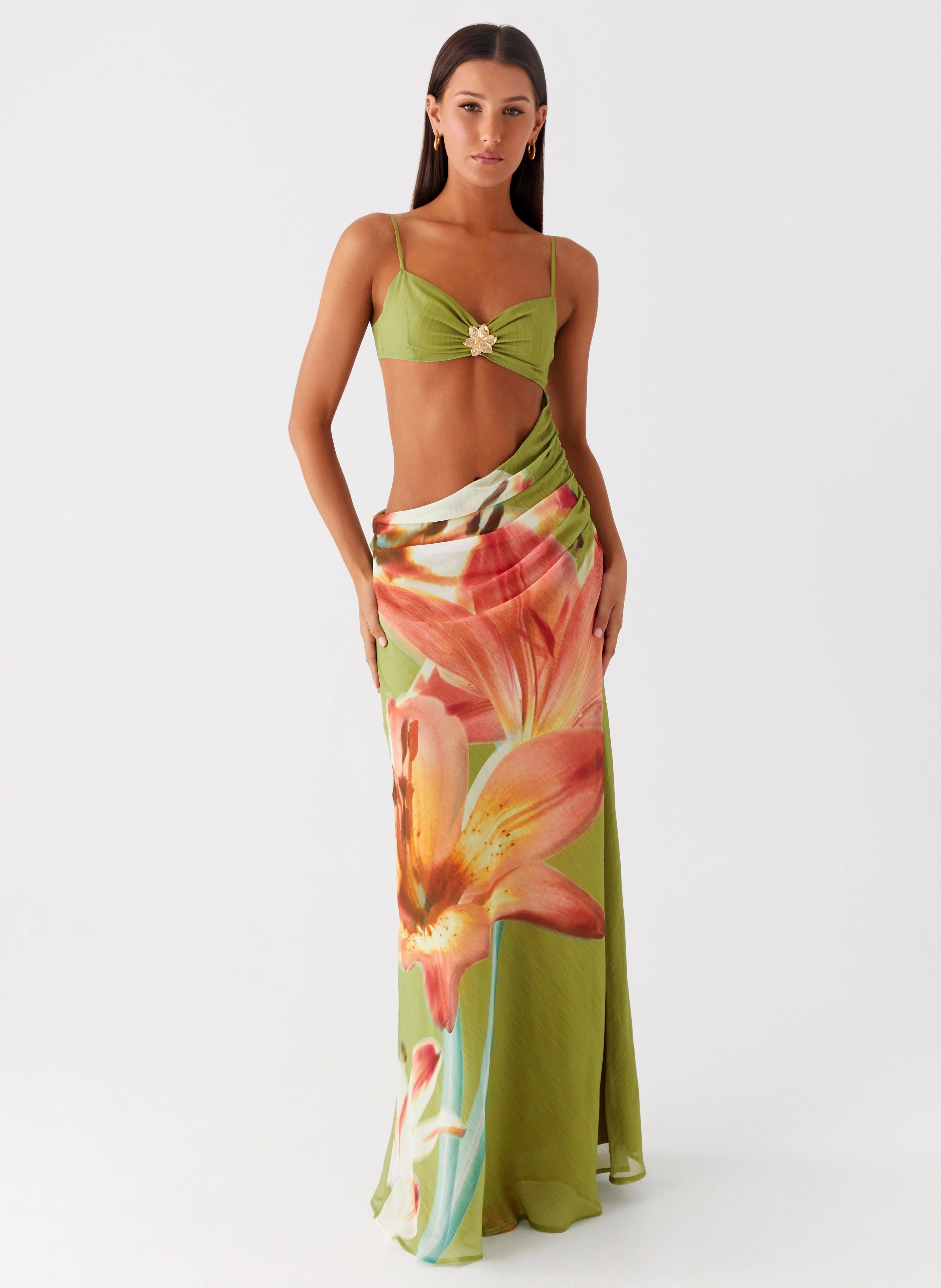 Tropic Rush Cut Out Maxi Dress - Jungle Floral Multipurpose Soft Presence