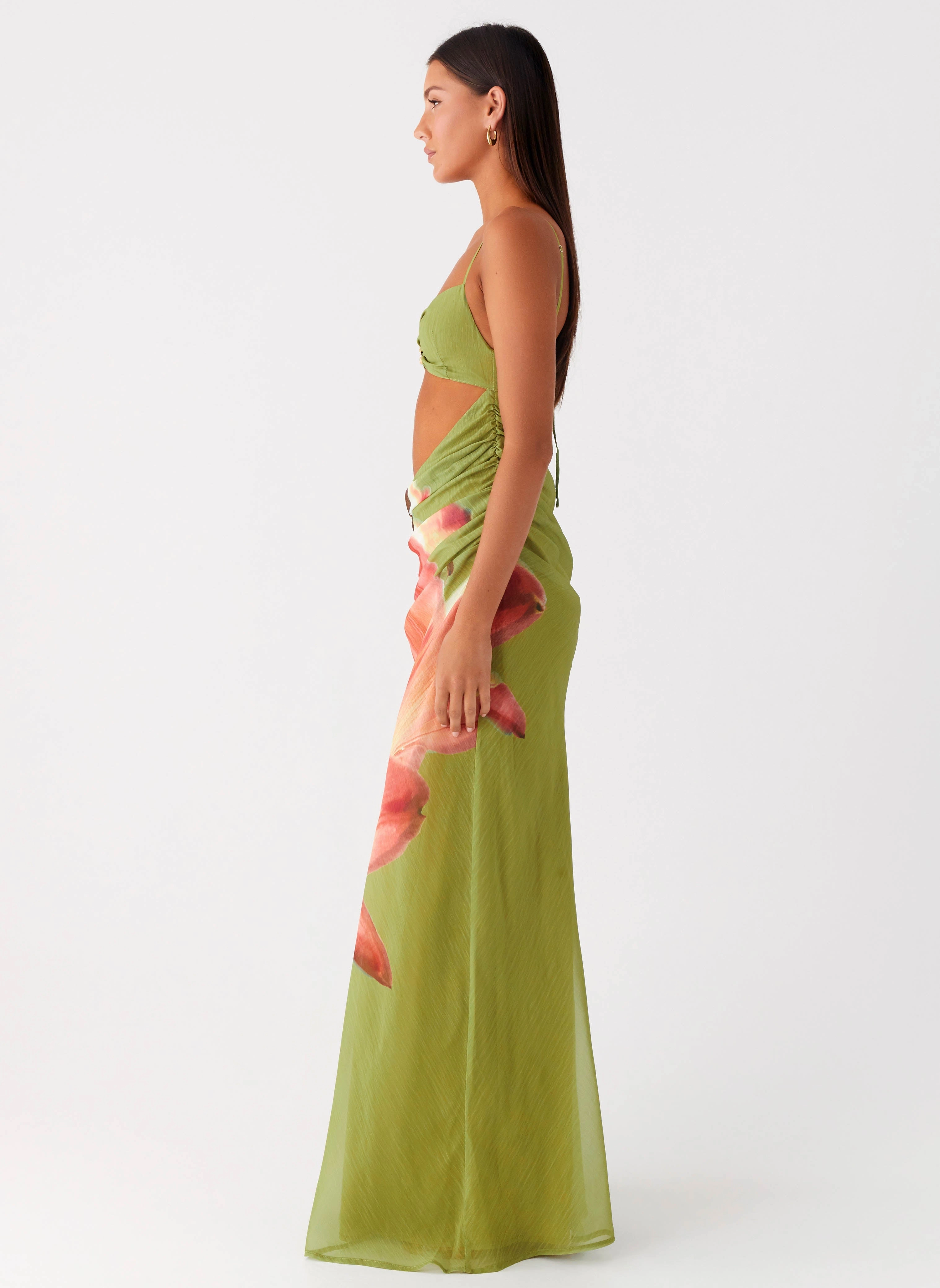 Tropic Rush Cut Out Maxi Dress - Jungle Floral Skin Touch light layering