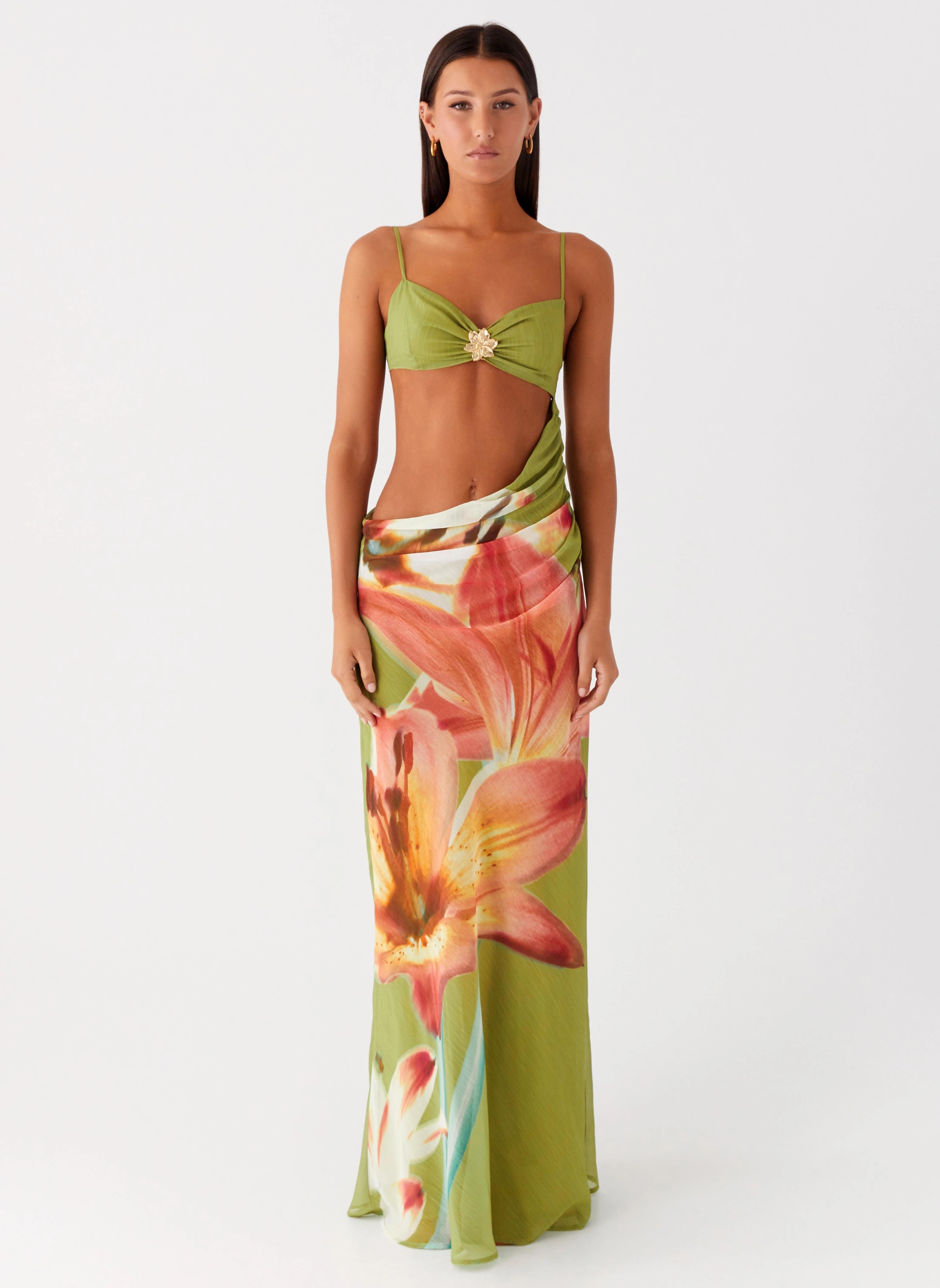 Quick Outfit Light Drape Tropic Rush Cut Out Maxi Dress - Jungle Floral