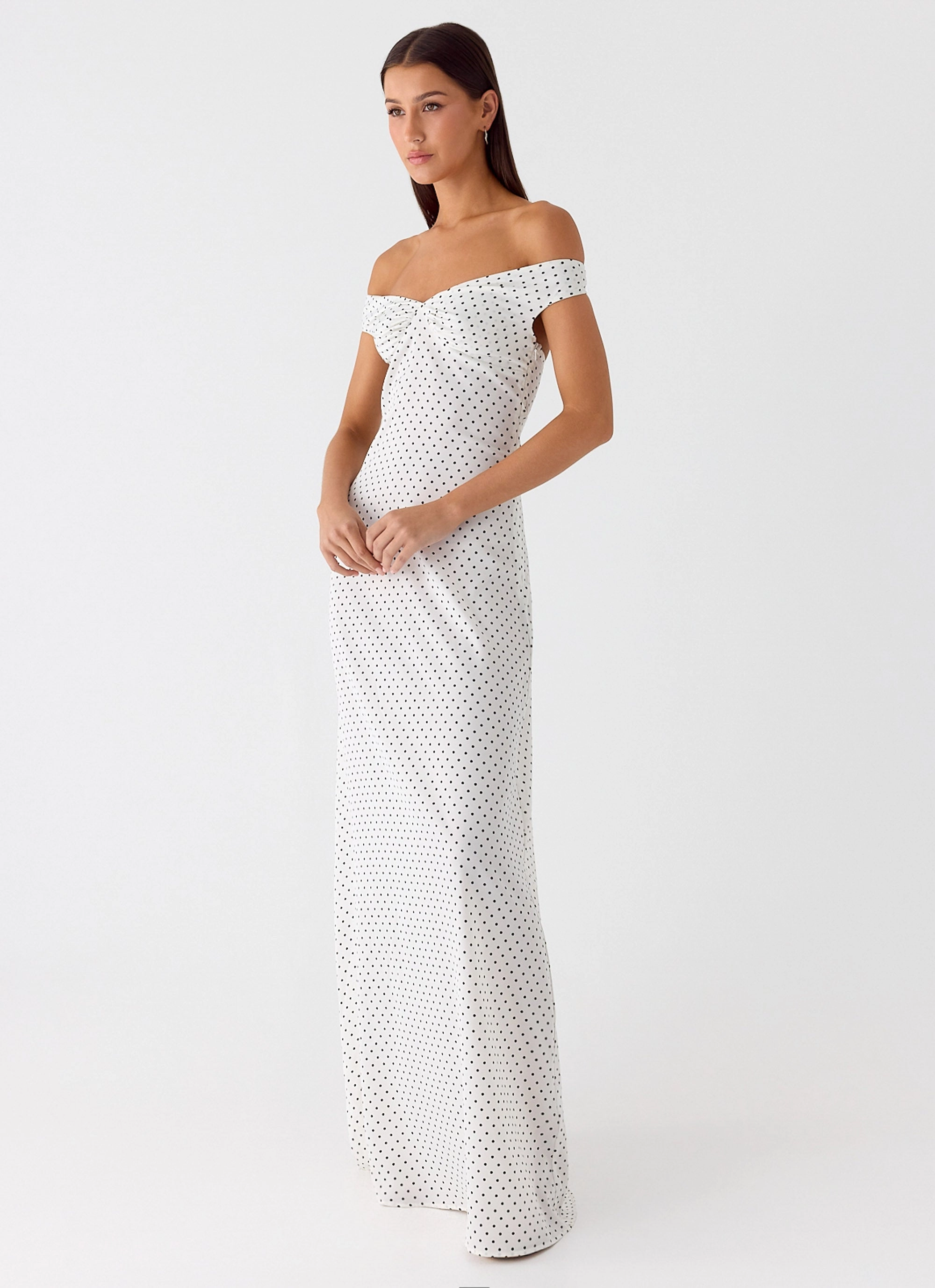 Melany Maxi Dress - White Polkadot Joyful Look Texture Rich