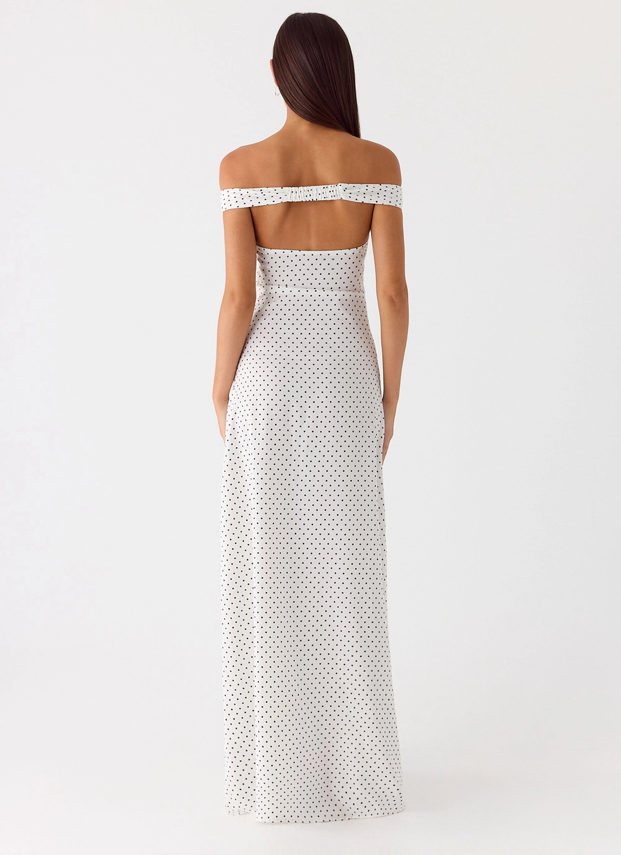 Melany Maxi Dress - White Polkadot High-Low-Hem