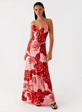 Flora Satin Maxi Dress - Sicily Sunsets Print Cocktail Ready
