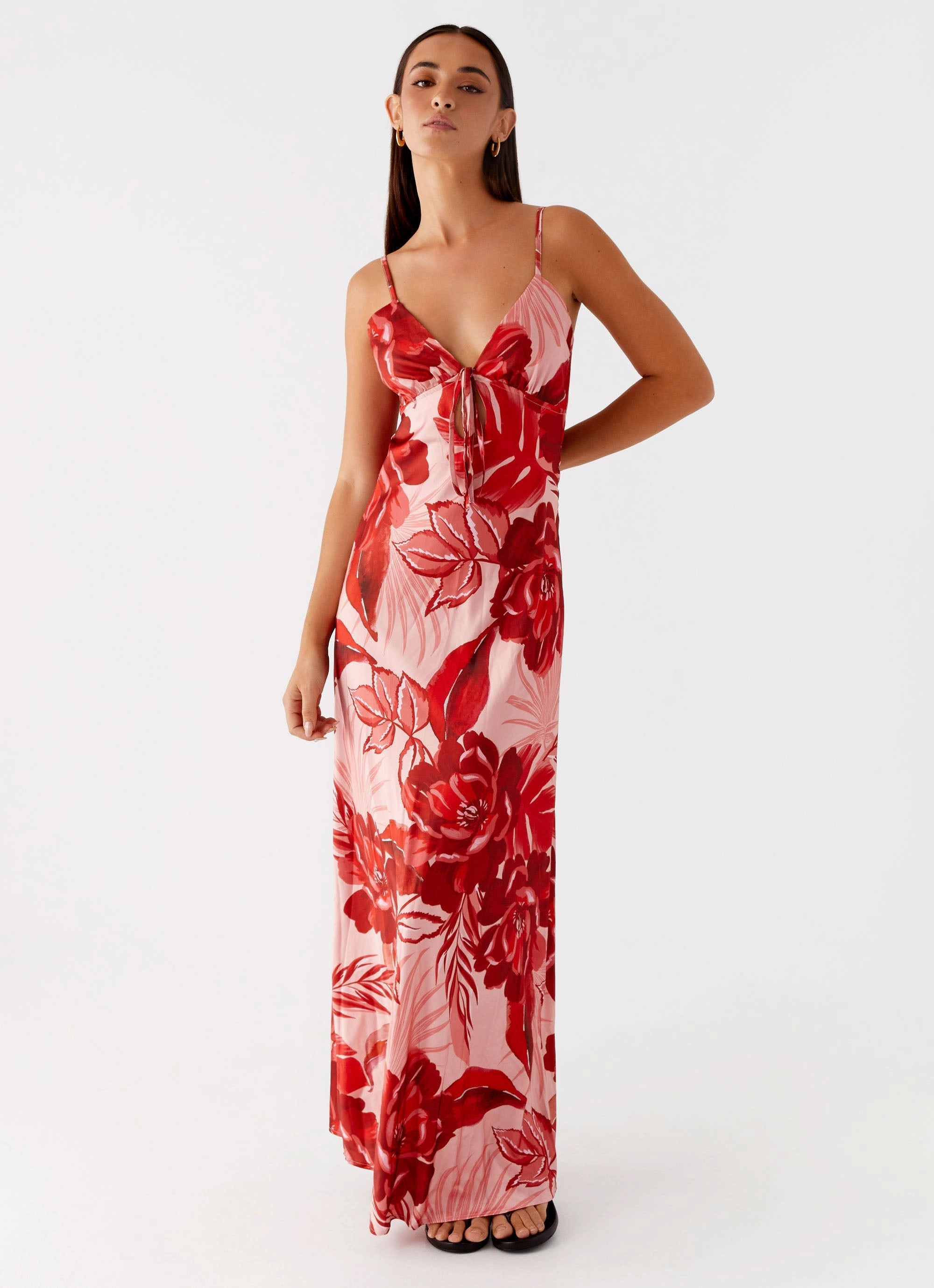 Simple Touch Flowy-Shape Flora Satin Maxi Dress - Sicily Sunsets Print