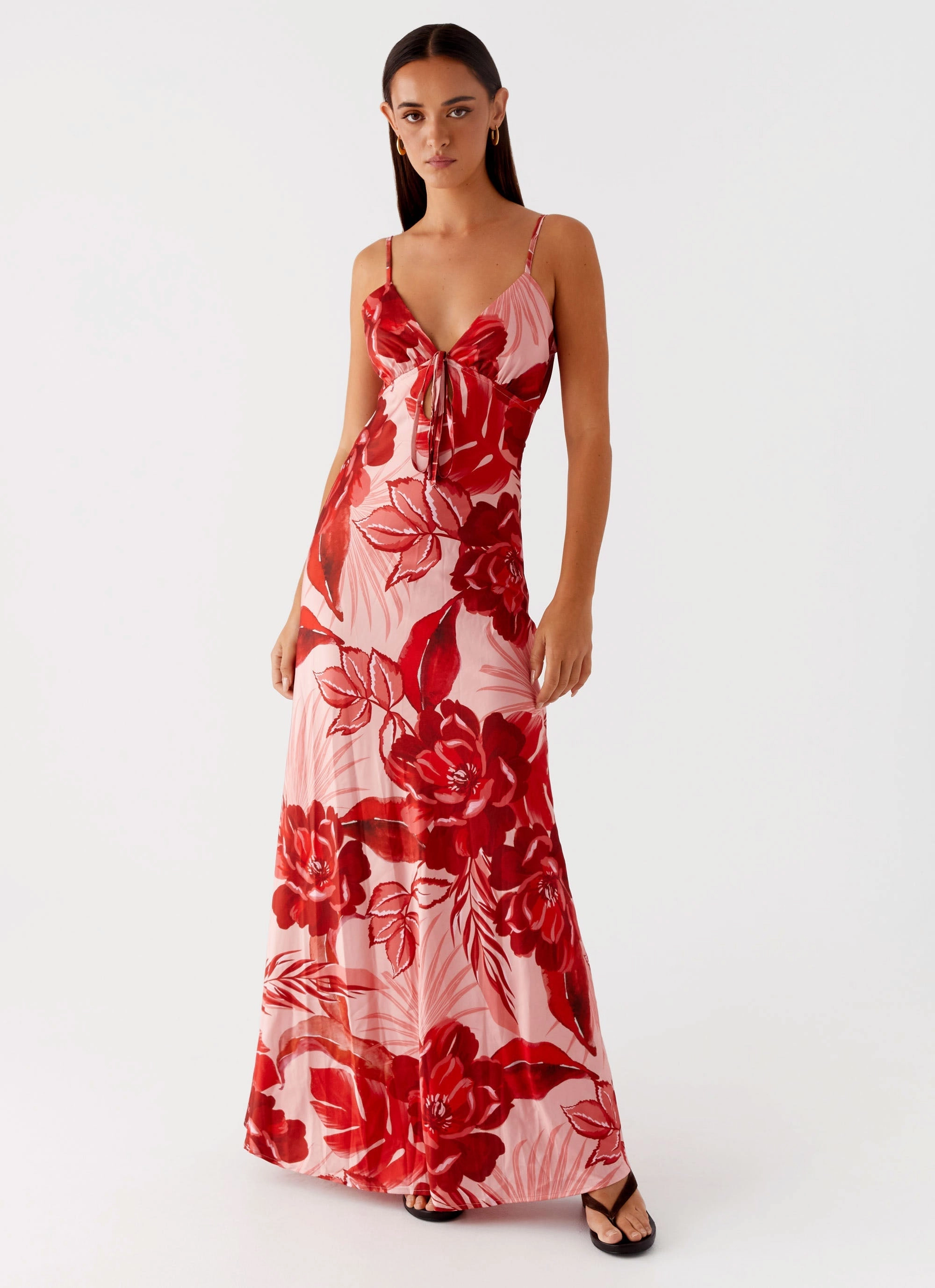 Flora Satin Maxi Dress - Sicily Sunsets Print Cocktail Ready
