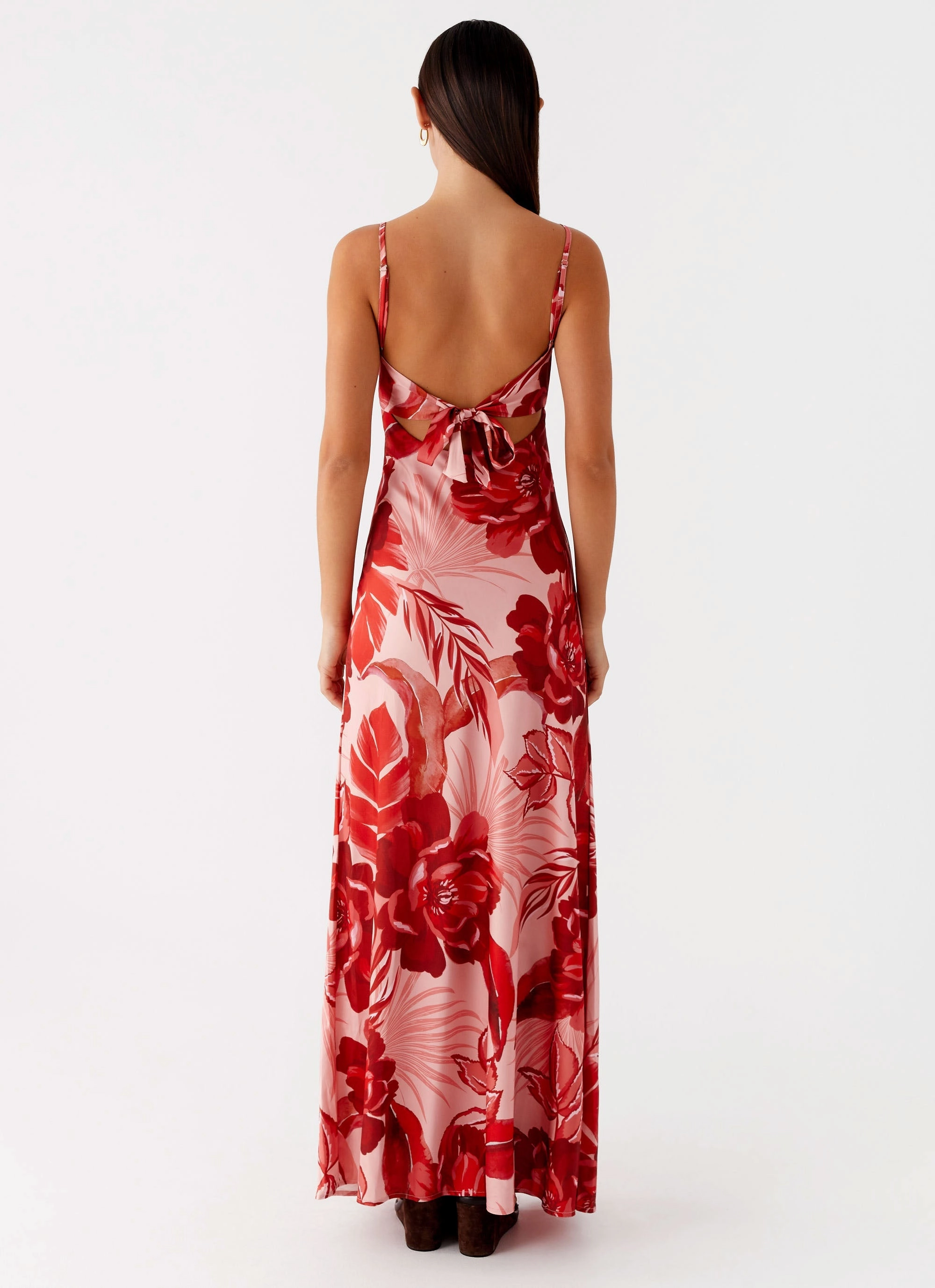 Flora Satin Maxi Dress - Sicily Sunsets Print Modern Cut